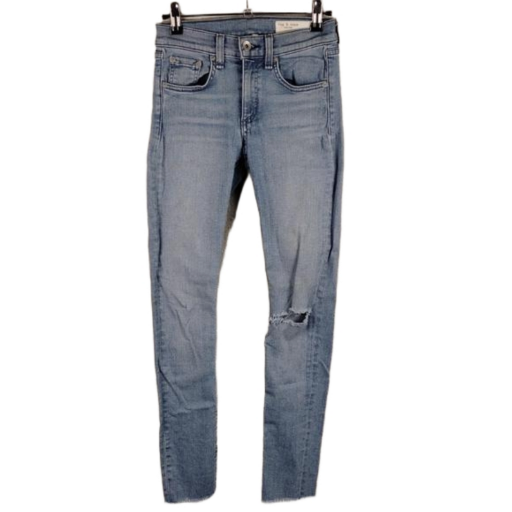Rag & Bone Lena Blue Faded Light Wash Mid Rise Raw Hem Ankle Skinny Jean